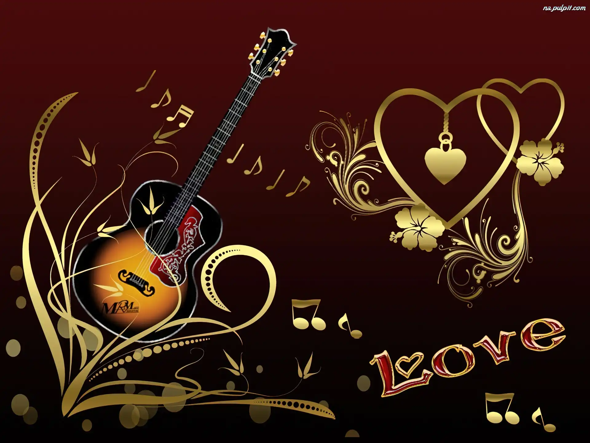 Muzyka, Serduszka, Walentynki, Gitara Na Pulpit